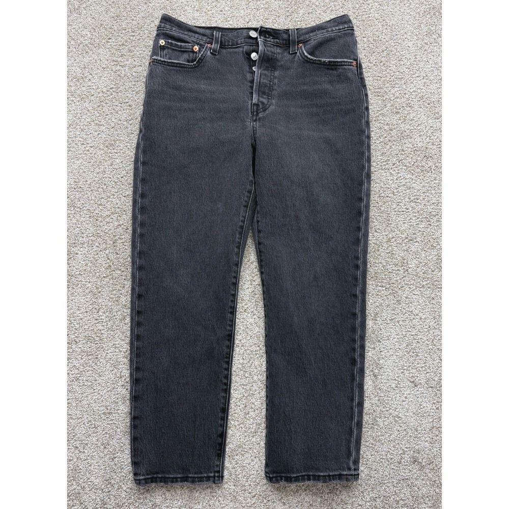 Levi's 501 Crop Jeans Women's Size 29 Topic Black Wash High Rise Stretch Denim